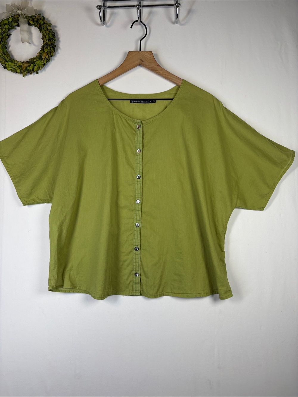 GUDREN SJODEN Lime Green Organic Button Up Blouse size XL